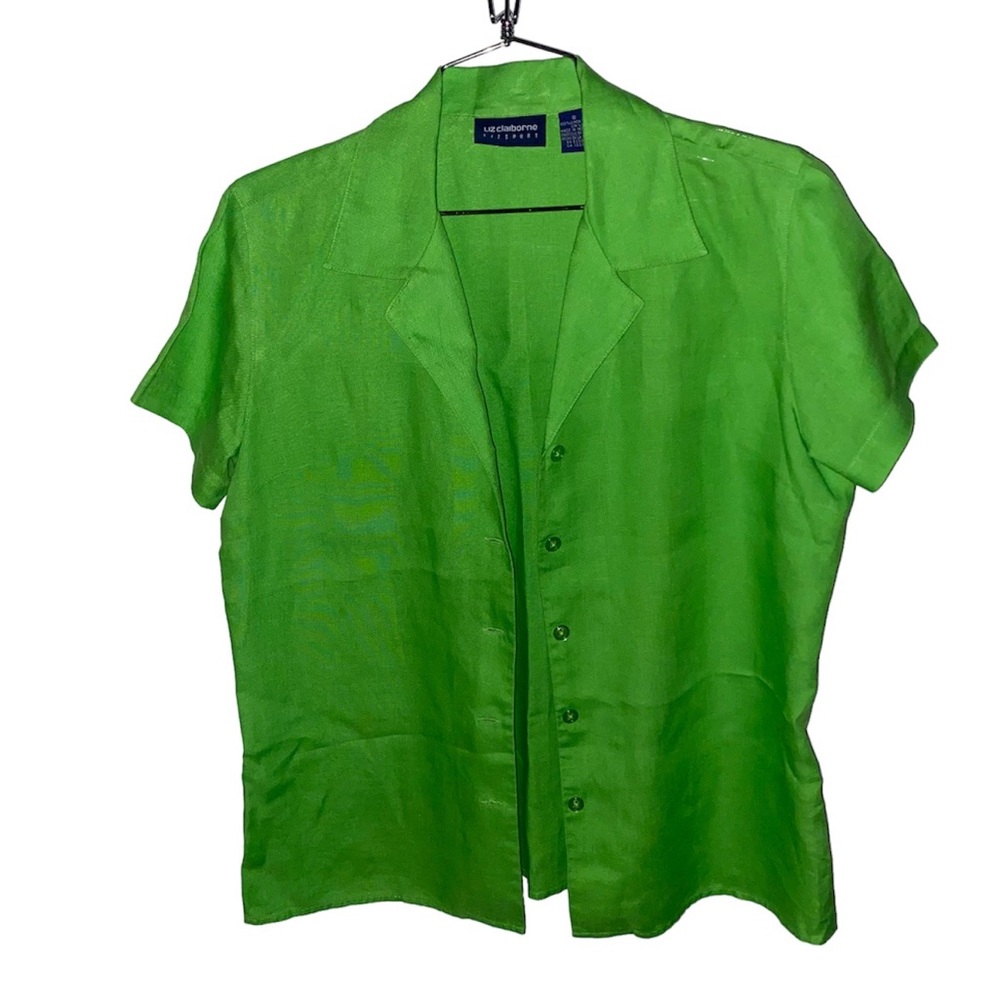 Liz Claiborne Linen Green Button Up Top Size S